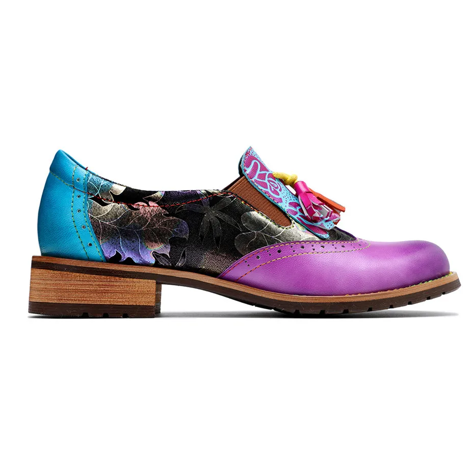 Vintage Genuine Leather Women's Flats Oxfords New Casual Retro Tassels Ladies Loafers Shoes Fashion Slip On Brogues Shoes Woman (11)