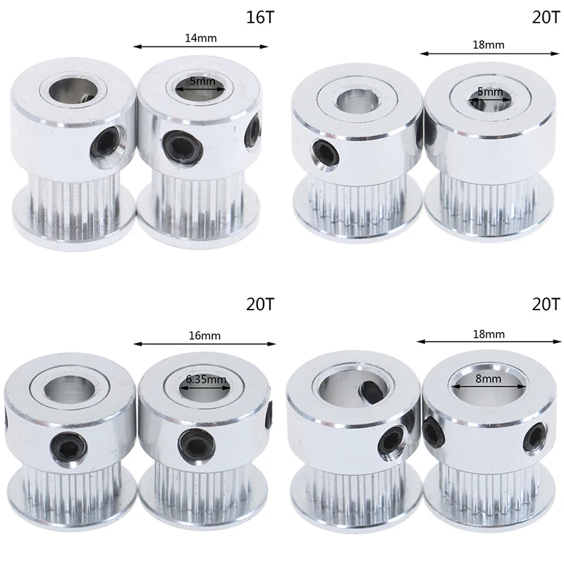 GT2 Timing Pulley 16 20 Tooth Wheel Bore 5mm 8mm Aluminum Gear Teeth Width 6mm Parts For Reprap 3D Printers Part 2pcs