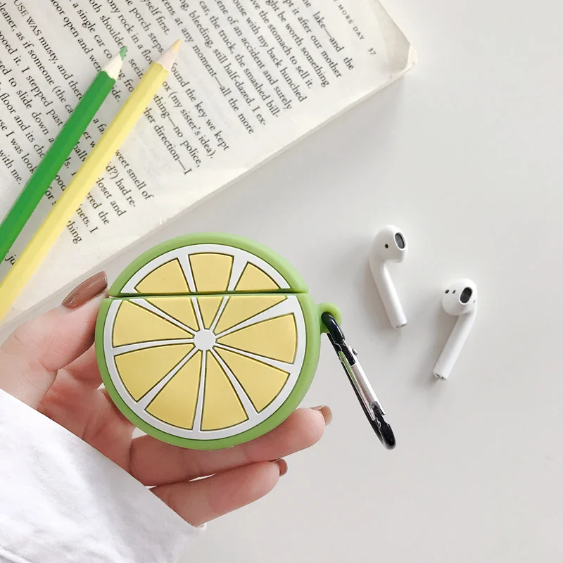 Оранжевый фруктовый беспроводной Bluetooth чехол для наушников для Apple Airpods силиконовый чехол для наушников s для Airpods1 2 защитный чехол - Цвет: Lemon
