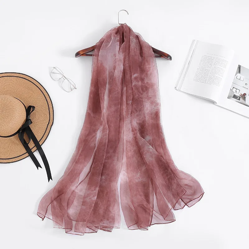 

spring new simulation silk scarf female solid color ice silk scarf custom chiffon scarf female sunscreen beach towel white