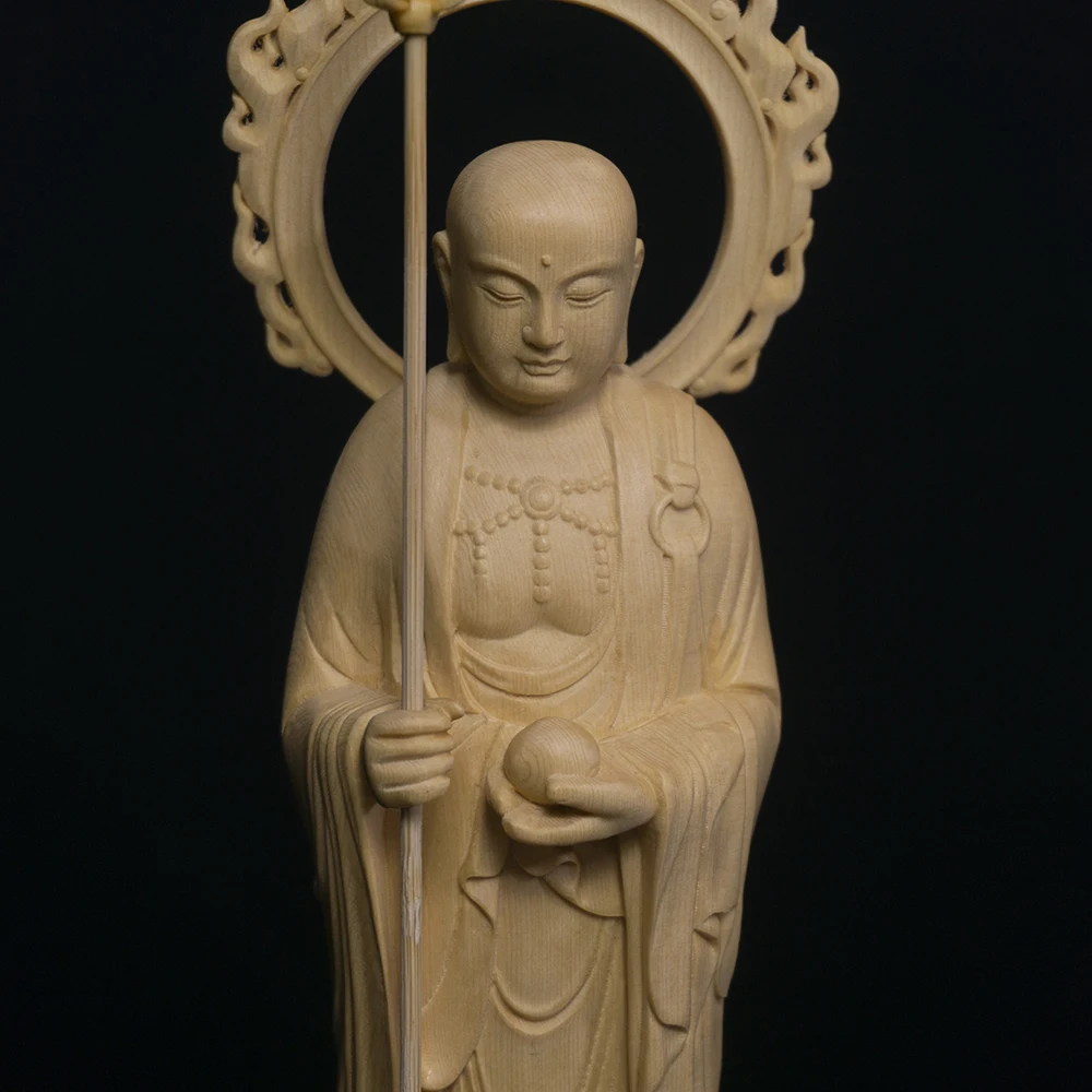 

28cm Ksitigarbha Cypress Wood Sculpture Living Room Decoration Feng Shui Wood Buddha Statue Ksitigarbha Bodhisattva Home Decor