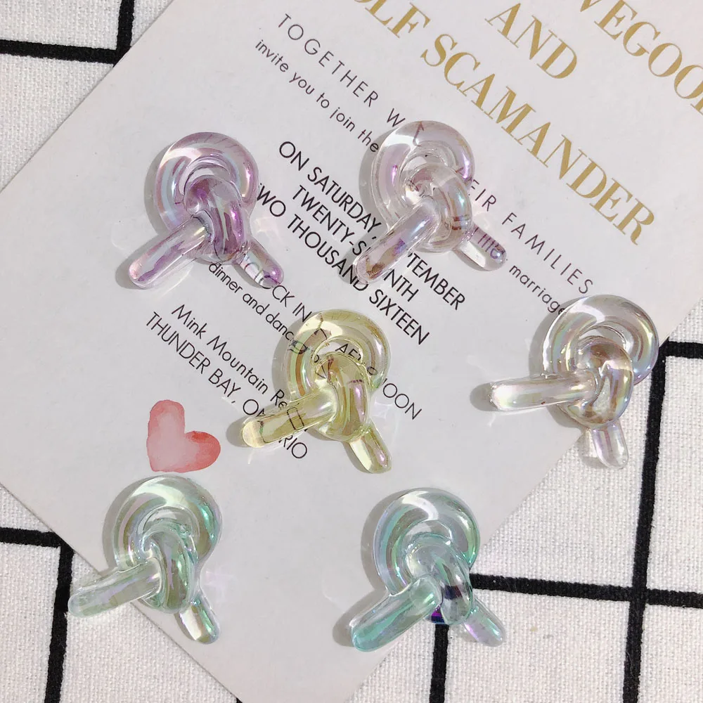 

Stained glass sense winding knotted earrings resin patch DIY handmade ear jewelry mobile phone case accessories materials 6pcs
