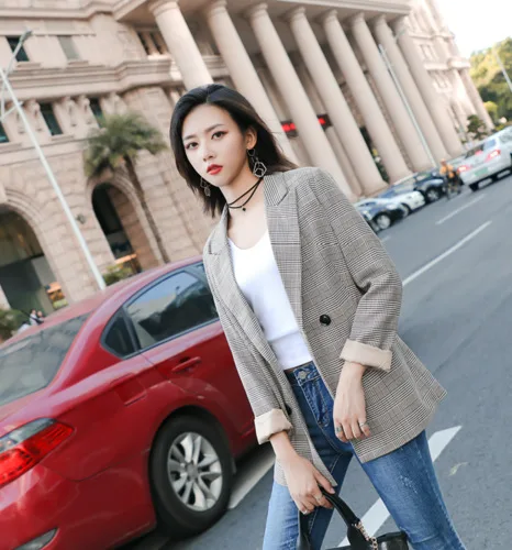 

Plaid Suit Jacket WOMEN'S Dress Korean-style 2018 Spring And Autumn New Style Casual Elegant WOMEN'S Long Sleeve Short Suit
