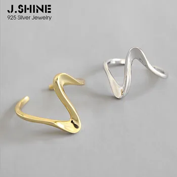 

JShine Two-tones 925 Sterling Silver Rings For Women Simple Wave Geometric Line Korean Fashion Open Finger Ring Female Costume