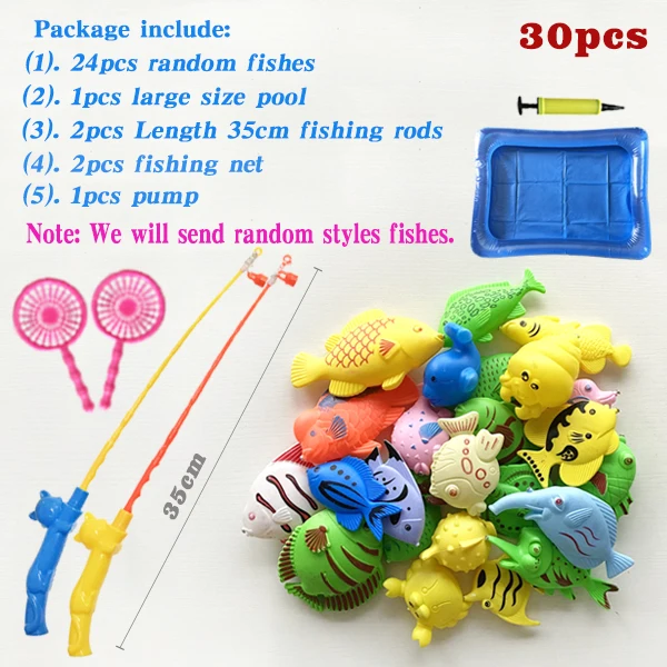 30PCS Magnetic Fishing Rod Model Net with Pool Game Toys Kids Children Bath Time 