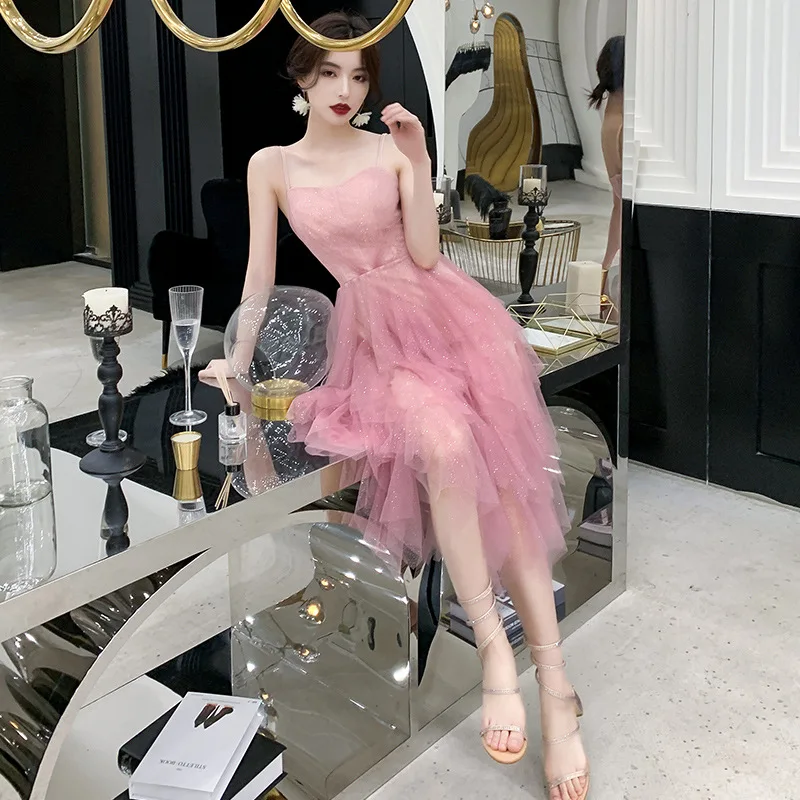 Bridesmaid Dress For Girls Plus Size Short Pink Sling Party Dresses Women vestido Robe De Soiree Bridesmaid Dress For Girls Plus Size Short Pink Sling Party Dresses Women vestido Robe De Soiree