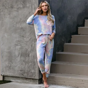 

Spring / Summer 2020 new colorful cotton long-sleeved trousers ladies women's pajamas suit simple style long pajamas women's hom