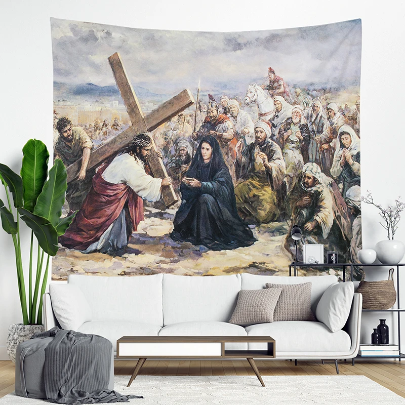 

Home Decor Christ Jesus famous oil painting Tapestry Wall hanging fabric living room background wall square Yoga beach towel mat