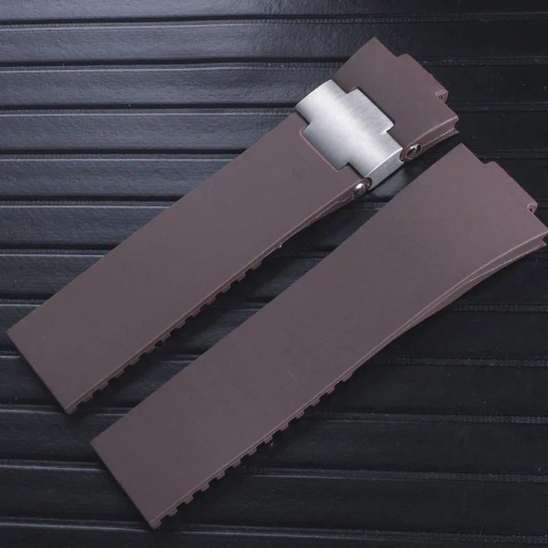 25 мм черный коричневый синий водонепроницаемый силиконовой резины замена наручные часы ремешок ремень для Ulysse Nardin морской дайвер - Цвет ремешка: Brown Silver