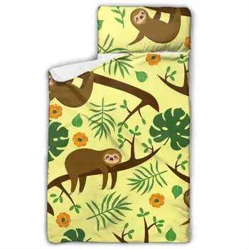 

Toddler Rolled Nap Mat Pad Anti-kick Quilt Artifact with Removable Pillow Cartoon Sloth On Branch Baby Sleeping Bag