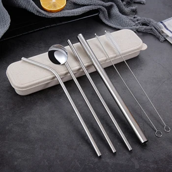 

Environmentally Friendly Stainless Drink Straws Set with Carry Box and Cleaner Brush Reusable Straw Bar Accessories