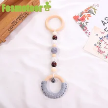 Fosmeteor – anneau de dentition en bois pour bébé, chaîne de sucette en hêtre, anneau de rongeur, hochet d'allaitement, Perle de qualité alimentaire, ensemble de jouets en perles de Silicone