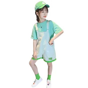 

Girls summer suit 2020 new little girl Korean version of children's net red overalls two-piece tide