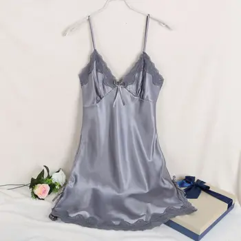 

Ladies Sexy Silk Satin Night Dress Sleeveless V-neck Nightgown Lace Sleepwear Robes For Women