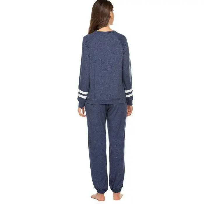Women Nightwear O-Neck Long Sleeve Striped Pajamas Set