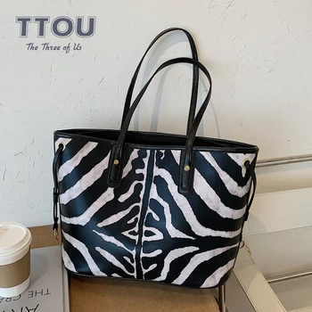 

Zebra pattern Women Tote Handbag Fashion PU Leather Lady Shoulder Bag High Capacity Leopard Female Top-Handle Bag