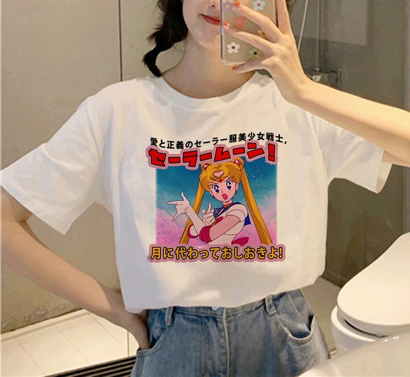 

Sailor Moon Summer New Fashion T Shirt Women Harajuku Short Sleeve Fun Ulzzang T-Shirt Cute Cat Tshirt Cartoon Top Tees Female