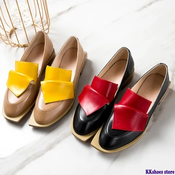 

2020 Spring Fashion Cow Leather Shallow Square Heel Big Size Women Pumps Slip on Elegant Wedding Office Lady Party Sexy Shoes