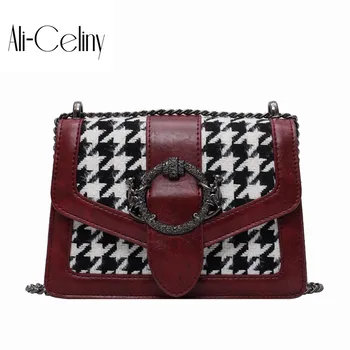 

2020 new texture and assorted color matching small square Bag Fashion thousand bird pattern chain messenger bag