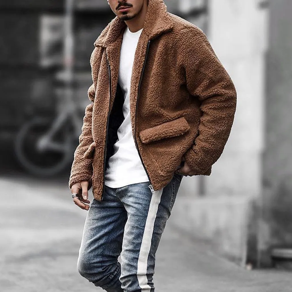 

Mens New Fashion Casual Lamb Cashmere Loose Button Long Sleeve Keep Warm Coat button Cashmere Casual casual coat