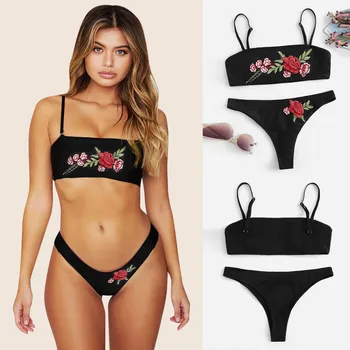 

2020 New Sexy Women Bikini Set Fashion Womens Embroidered Bikini Push-up Pad Swimwear Summer Swimsuit Beachwear Set