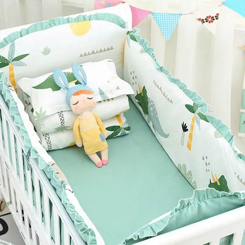 5 шт. хлопок детские постельные принадлежности набор моющиеся малыша кроватки бампер простыня наволочка - Цвет: green