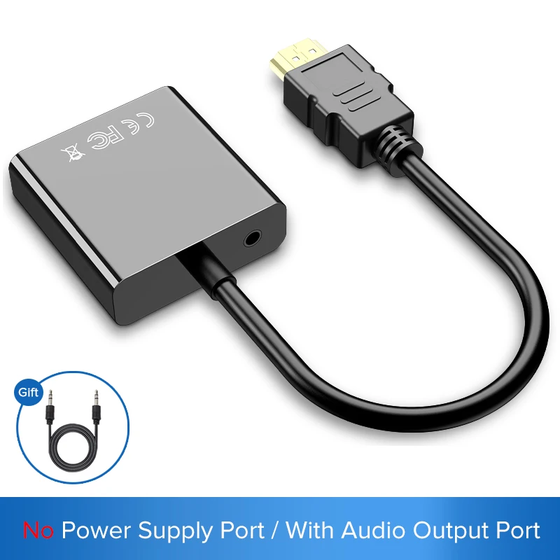 SUPTEC адаптер hdmi-vga конвертер 1080P HDMI цифровой аналоговый видео аудио кабель для ноутбука PS3 PS4 tv Box PC HD tv проектор - Цвет: Black-002