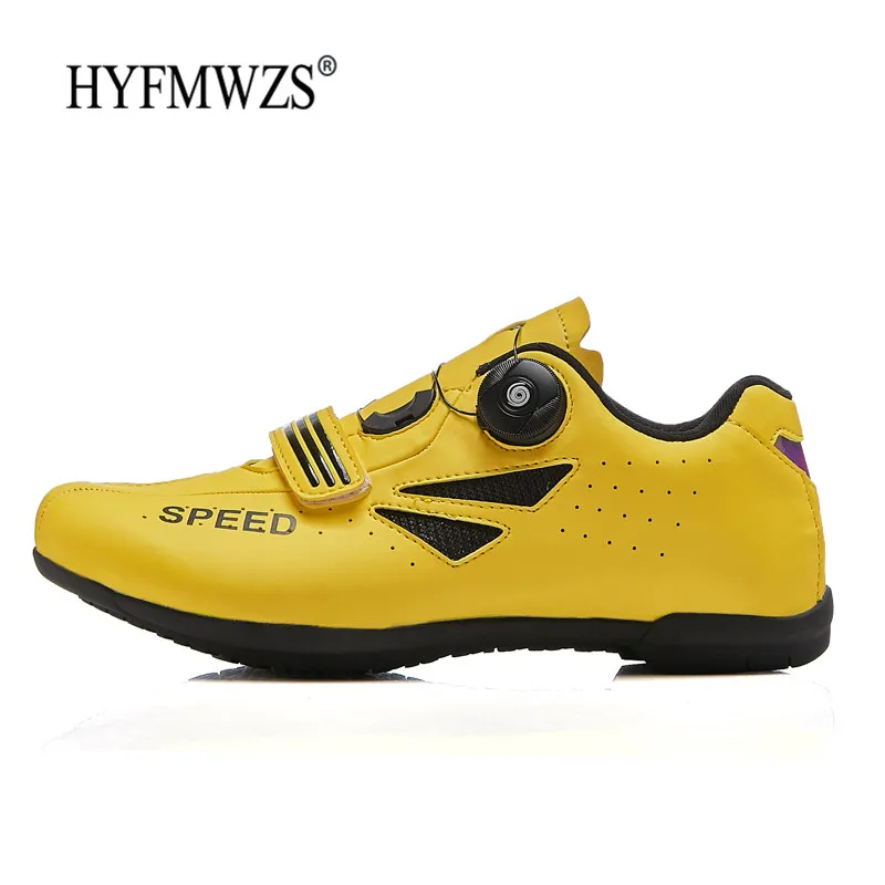 HYFMWZS, Sapatilha Ciclismo, Mtb, обувь для шоссейного велосипеда, Пара моделей, модная полосатая нескользящая подошва, 36-46 - Цвет: Yellow