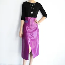 Womens Real Leather Skirt Sheepskin Sheep Genuine Leather Skirts Open Fork Women High Waist Fashion Design Ladies Skirt New