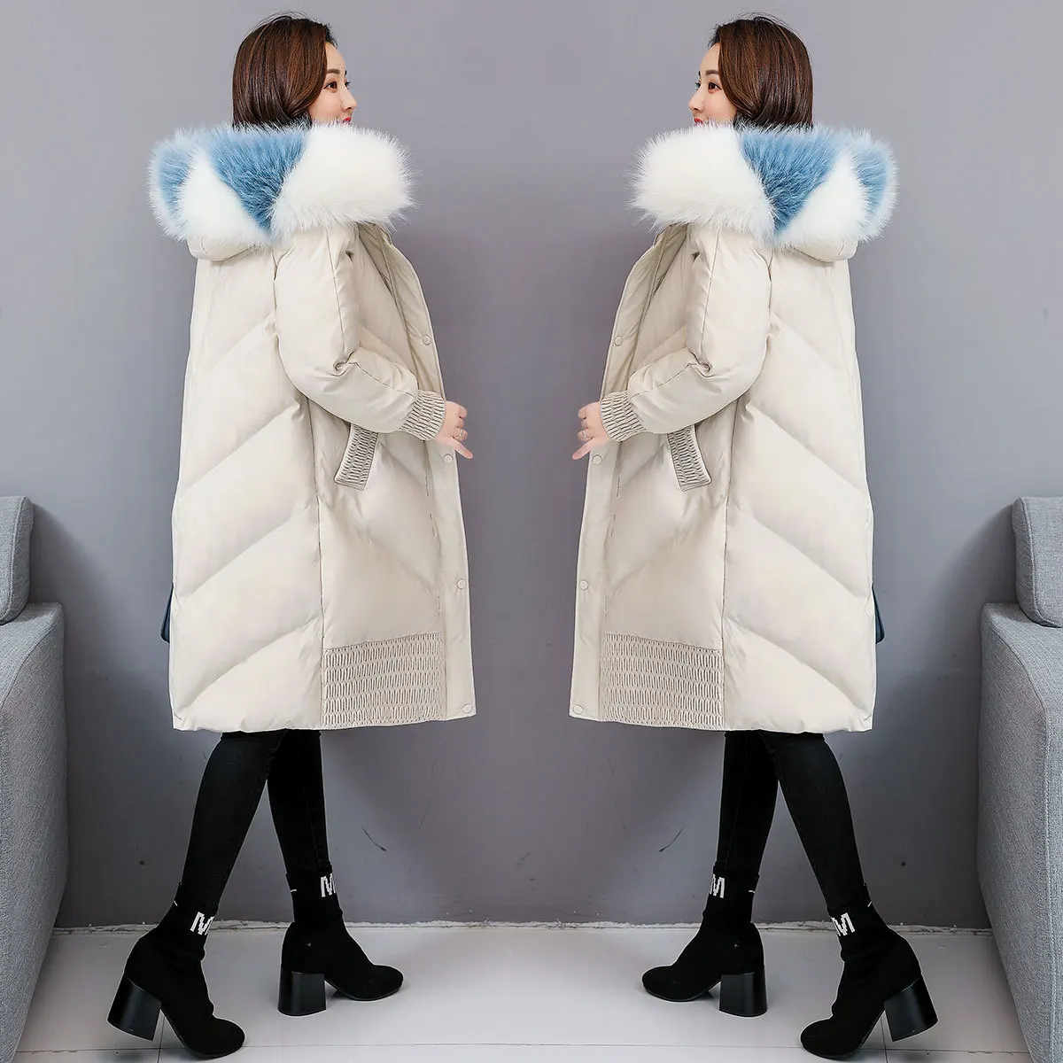 

Large Fur Collar Cotton-padded Clothes Women's Mid-length 2018 Winter New Style Korean-style Thick Cotton Coat Fashion Elegant C