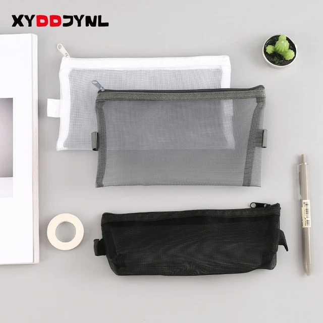 Transparent Mesh Pencil Bag MUJIs Nylon Black Stationery Bags Pencil Case  Office Student Pen Case School Pen Box Pencil Boxes