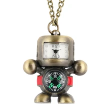Нежный Робот Форма, карманные наручные часы бронзового сплава практические компас Дисплей Подвесные часы Цепочки и ожерелья час игрушки подарок для Для мужчин Для женщин детей