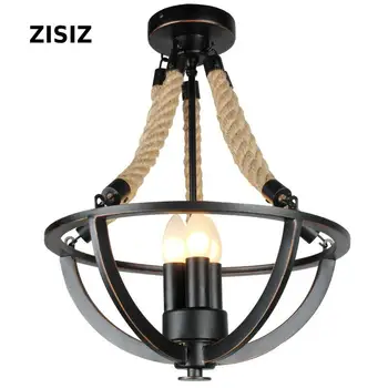 

Hanglamp American Vintage Loft Iron Rope Black Ceiling Lamp Aisle Foyer Lights Bar Restaurant Hlaf Ceiling Light Fixtures