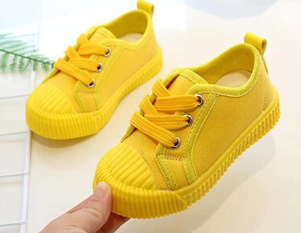 US $6.95 Boys Canvas Shoes Sneakers Girls Tennis Shoes Lace-up Kids Footwear Toddler Bright Yellow Chaussure