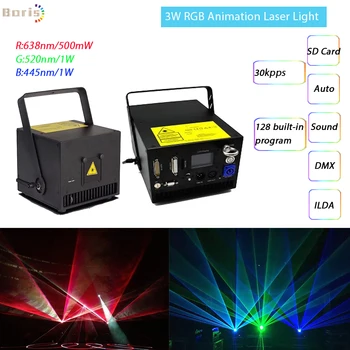 

RGB Laser Light 3w Disco Laser 3Watt RGB Animation Laser Stage Light Analog 30k ILDA DMX512/Sound/Auto/SD lazer event disco dj