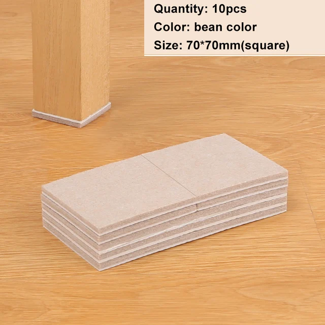 Felt Pads Furniture Feet Protector 5mm Square Table Chair Leg Stickers Cover Mats Wood Floor Protectors Bottom Anti-Slip Pads 70-70mm 10pcs