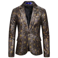 Men Bronzing Suit with Python Pattern Mens One Button Slim Fit Blazer Nightclub DJ Stage Performance Costume Disco blazer hombre Men Bronzing Suit with Python Pattern Mens One Button Slim Fit Blazer Nightclub DJ Stage Performance Costume Disco blazer hombre