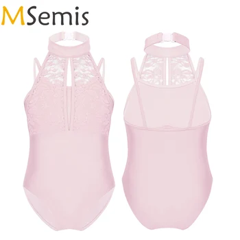 

Big Girls' Ballet Dancewear Leotard Gymnastics Costumes Jumpsuit Sleeveless Turtle Neck Lace Top Bodysuit for Athletic Sports