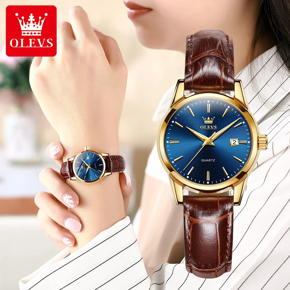 OLEVS Watch for Women Top Brand Luxury Women Quartz Wristwatches Breathable Leather Strap Waterproof Business Casual Women Watch