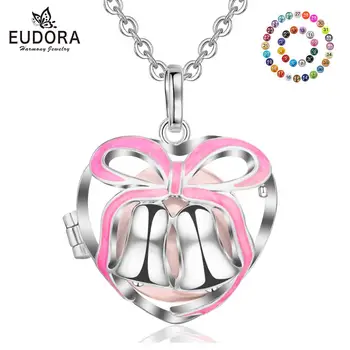 

Eudora 20 mm Harmony Bola Ball Necklace Pink bell Heart Shape Cage Pendant with Chain fit Inner Ball Jewelry For Women K203N20