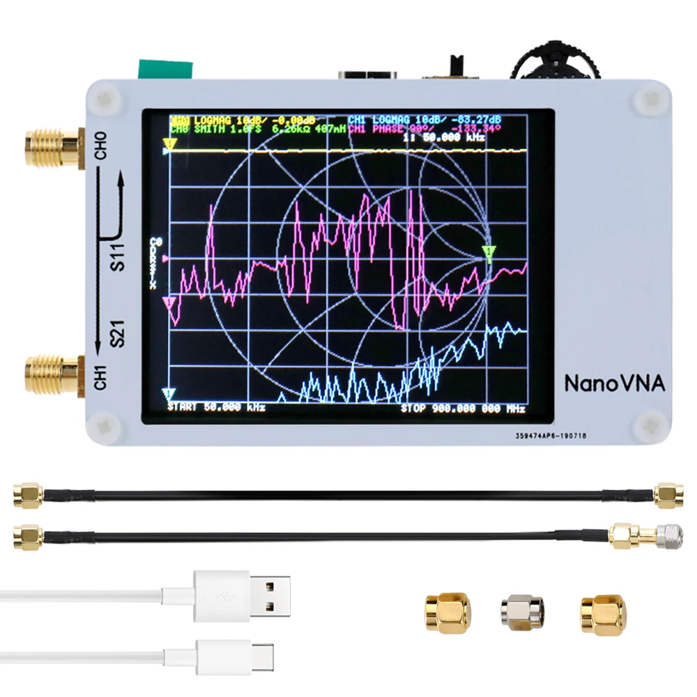 

Portable Handheld Vector Network Analyzer 50KHz-900MHz Digital Display Touching Screen Shortwave MF HF VHF UHF Antenna Analyzer