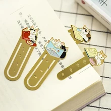 1 шт., стальная металлическая Закладка в виде кота, Скрепка, держатель для книг, маркер, школьные офисные принадлежности, канцелярские принадлежности, подарки