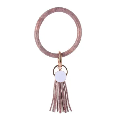 ZG New PU Leather O Bracelet KeyChains Circle Cute Same Color Tassel Wristlet Keychain Wholesale Women Girls - Цвет: NO.4