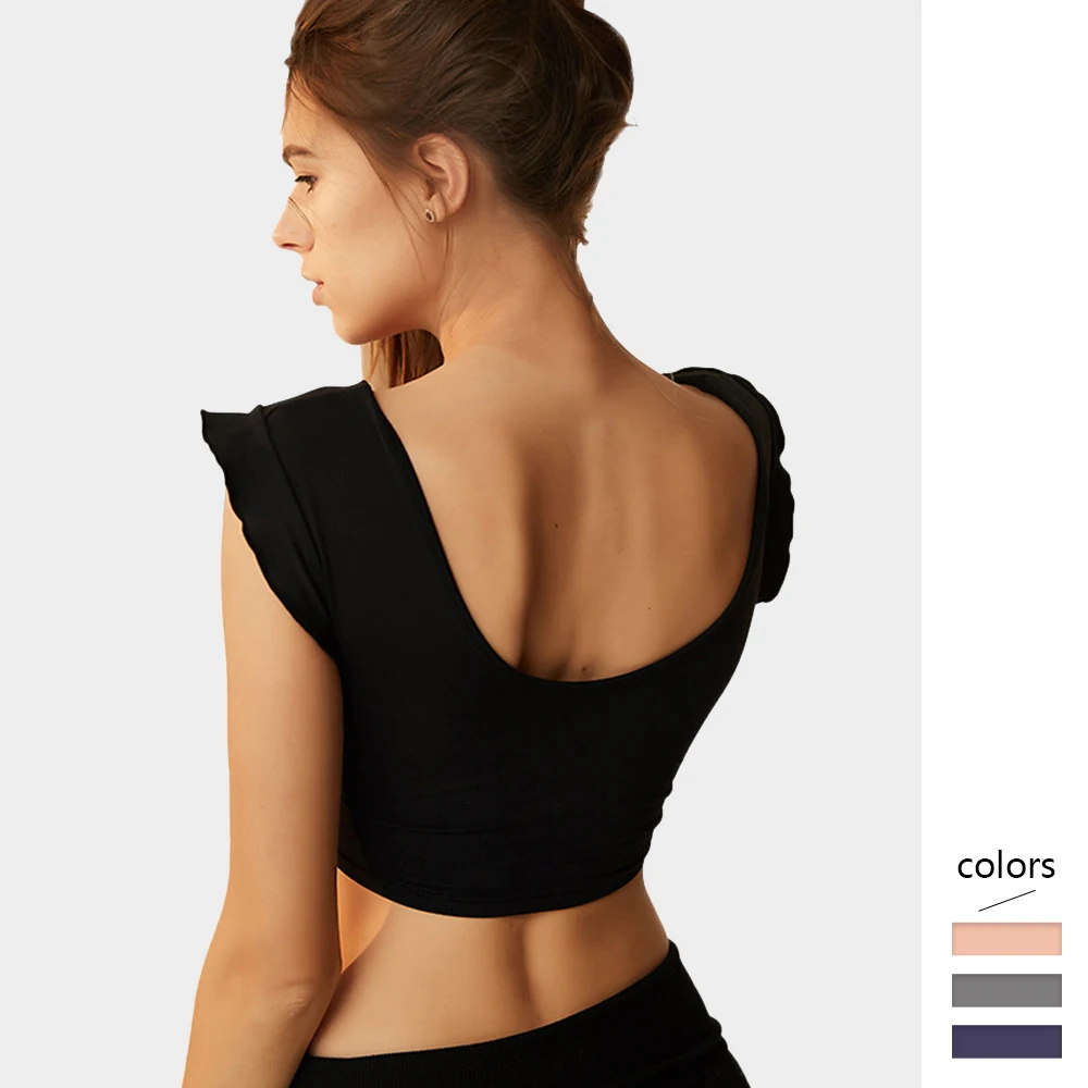 Женский спортивный топ с накладкой Сексуальная футболка коротким рукавом и