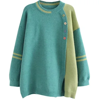 

Plus Size Casual Essential Sweaters Women 2019 Autumn Winter Fashion Loose contrast color Knitting Pullovers K6-19139