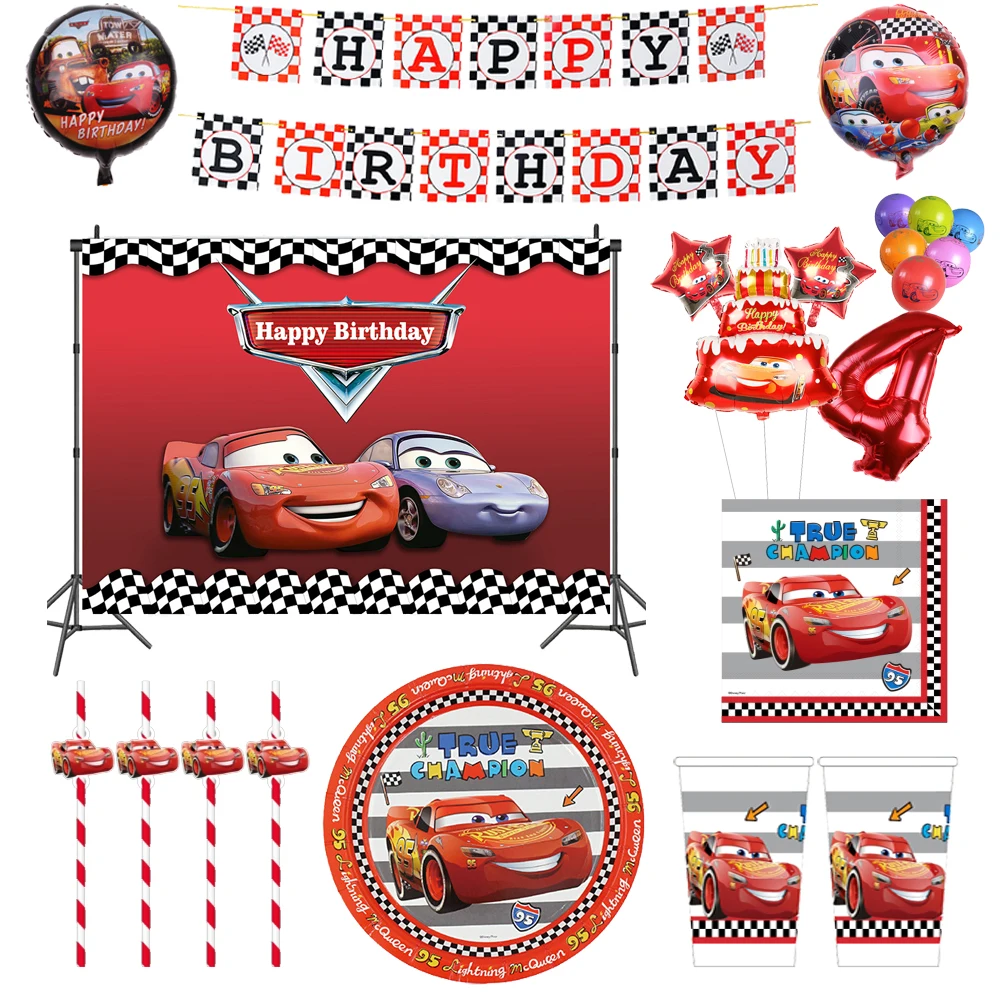 Disney Cars Lightning McQueen Theme Birthday Party Decorations Disposable Paper Straw Plate Napkin Cup Tablecloth Supplies | Дом и сад