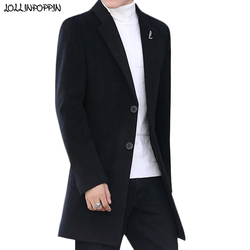 Men Two-Buttons Single Breasted Woolen Jacket Black / Gray / Wine Red Fashion Casual Slim Fit Mens Turn Down Collar Trench Coat Men Two-Buttons Single Breasted Woolen Jacket Black / Gray / Wine Red Fashion Casual Slim Fit Mens Turn Down Collar Trench Coat
