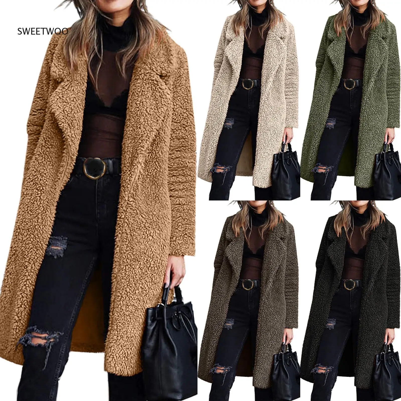 Women Fur Coat Autumn And Winter Cardigan Long-sleeved Lapel Double-faced Fleece Casual Solid Color Coat 2021 Faux Fur Coat