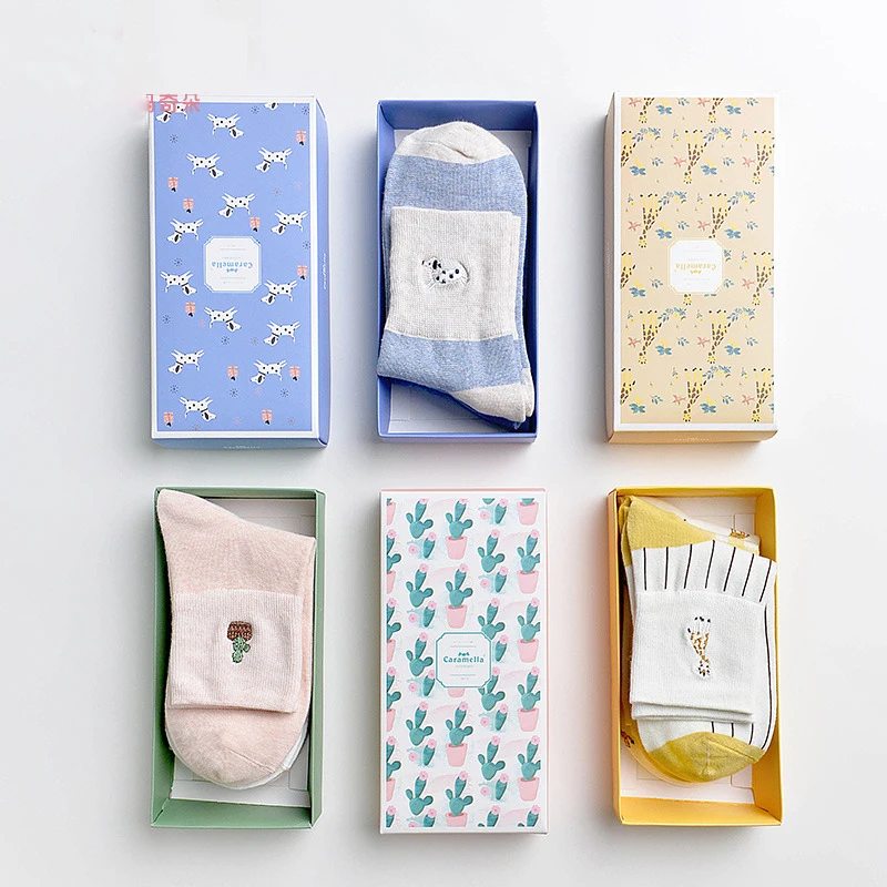 3 пары женские хлопковые носки с вышивкой в виде животных | Женская одежда