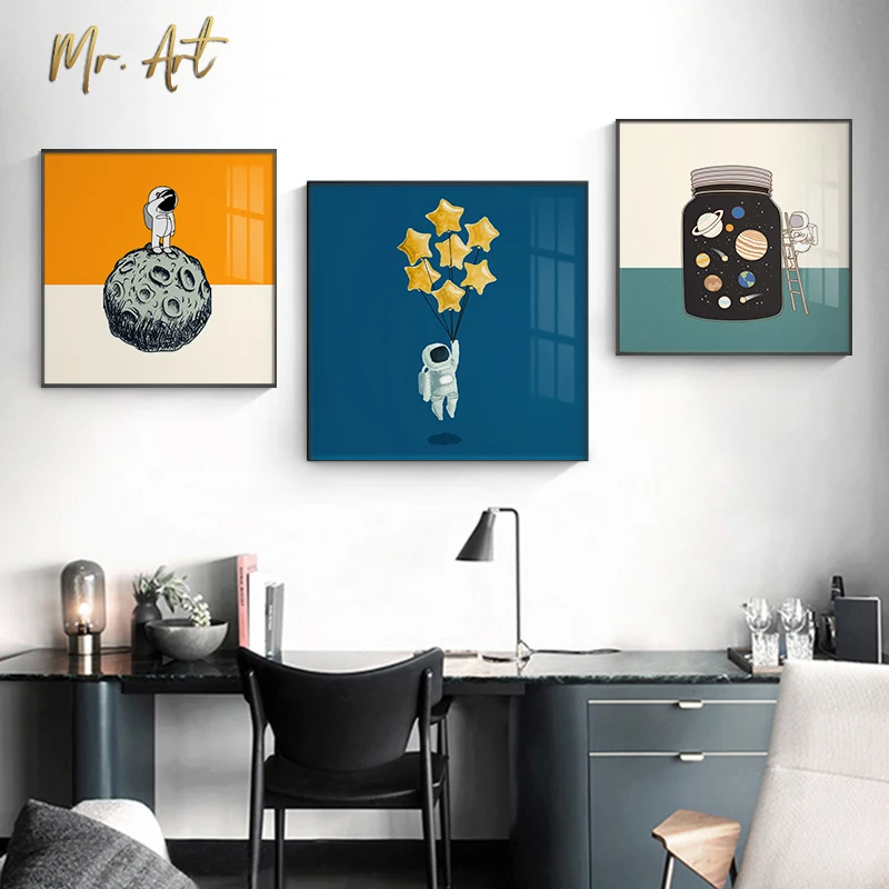 

Astronaut n The Planets Canvas Painting Modern Cartoon Poster for Kids Children Room Living Room Nordic Wall Picture Home Decor